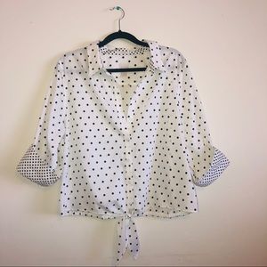 Chico’s 3 Polka Dot Button Down Tie Front Crop Top